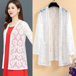 Women's Jackets Summer Plus-size Mid-length Lace Cardigan Thin Coat With Long-sleeved Sun Protection Clothes Air-conditioning Jacket