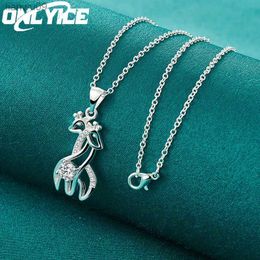 Cute 925 Sterling Silver Necklace For Women Man Wedding 1630 Inch Zircon Two Giraffes Pendant Fashion Jewellery Christma Gifts L230704