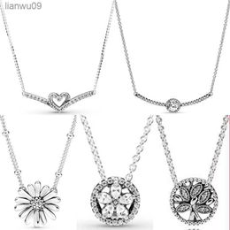 Sparkling Heart bone Collier Daisy Flower Snowflake Necklace For 925 Sterling Silver Bead Charm Bracelet Fashion Diy Jewellery L230704