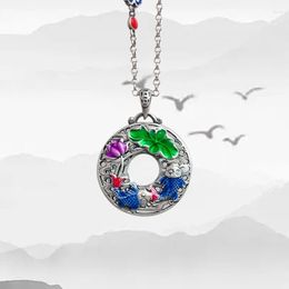 Pendant Necklaces XiYuan Silver Colour Fish Play Lotus More Every Year Safety Buckle Necklace Hollow Out Ethnic