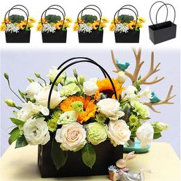 Gift Wrap 10Pcs Kraft Paper Bags Black Handy Flower Box Wedding Candy Cake Portable Handbag Birthday Party Favour