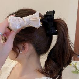 AFSHOR 2023 New Black White Yarn Bow Hair Clip for Women Girls Clip Back Head Hairpin Fashion Hair Accessories