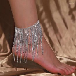 Anklets Luxury Full Rhinestone Tassel Adjustable Ankles Foot Chain Jewellery Women Crystal High Heels Summer Beach Leg Gifts