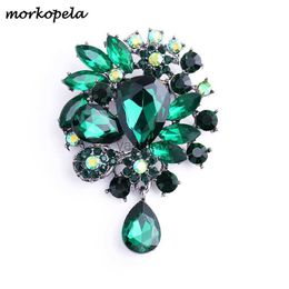 Pins Brooches Morkopela Big Crystal Brooches and Leaf Pins For Women Banquet Luxury Brooch Jewelry Scarf Suit Pin Accessories Gift HKD230807