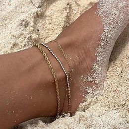 Anklets Stainless Steel PVD 18K Gold Plated Tarnish Waterproof Simply Twist Ankle Foot Chian For Woman Jewellery Wholesale Trendy