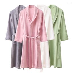 Women's Sleepwear Cotton Couples Bathrobe 3 Layers Mesh Soft Home Dressing Gown Sleep Wear Water Absorption Thin Pajamas El Kimono Robes