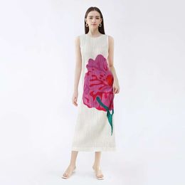 Summer Japanese And Korean Style Flower Print Sleeveless Round Neck A Line Dress For Women