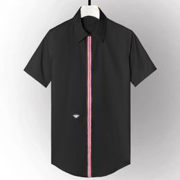 Minglu Summer Male Shirts Luxury Short Sleeve Bee Embroidery Casual Mens Dress Shirts Fashion Slim Fit Party Man Shirts 4XL