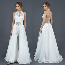 Country Bohemian Wedding Dresses Jumpsuits Halter V Neck Beading Chiffon Floor Length Bridal Gowns Plus Size Boho Wedding Dress276V