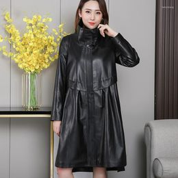 Women's Leather Real Top Layer Sheepskin Jacket Women Clothes Genuine Jackets Mid-length Loose Korean Coat Stand Collar Outwear Jaqueta