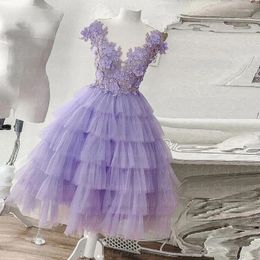 Party Dresses 2023 Lilac Homecoming Tiers Tulle Skirt 3D Floral Lace Applique Sweet Prom Gowns Ball Gown Girls Night Wear Vestid