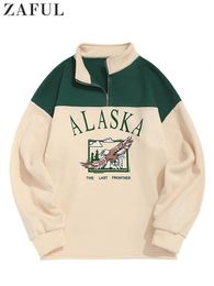 Men's Hoodies Sweatshirts Fleece Hoodie for Men ALASKA Graphic Eagle Printed Sweatshirt Colorblock Vintage Streetwear Pullover Sweats Unisex Style 230807