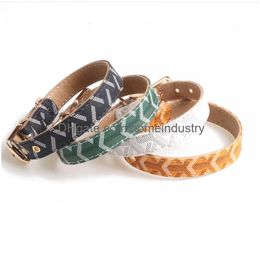 Dog Collars Leashes Two Layers Of Leather Set Classic Printed Designer Pet Collar Leash Soft Durable Cat For Small Medium And Large Dhk7I