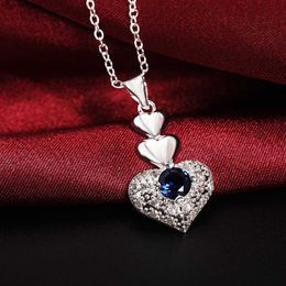 Hot Fashion 925 Sterling Silver Classic blue crystal heart Pendant Necklace For Women Christmas gifts Wedding party Jewelry L230704