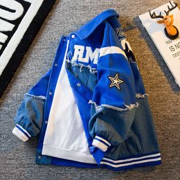 Mens Jackets American High Street Embroidered Denim Stitching Baseball Uniform Spring and Autumn Retro Brand Fashion Jacket 230804