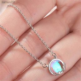 Karopel Fashion Aurora Gradient Pendant Necklace Halo Crystal Silver Colour Scale Light Necklace for Women Elegant Jewellery Gift L230704