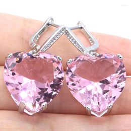 Dangle Earrings 17g 925 SOLID STERLING SILVER Heart Shape Pink Kunzite Aquamarine Swiss Blue Topaz Red Blood Ruby CZ Daily Wear