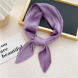 Scarves Women Soft Silk Pleated Scarf Luxury Solid Colour Neck Scarfs Foulard Femme Crinkle Hair Band Girl Neckerchief