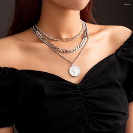 Chains Fashion Punk Hip-hop Multi-layered Cuban Necklace For Women Silver Colour Pin Coin Portrait Women's Female Jewellery Gift
