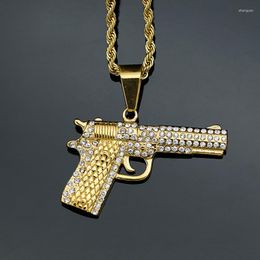 Pendant Necklaces Hip Hop Bling Iced Out Titanium Steel Automatic Pistol Gun Pendants For Men Rapper Jewelry Gold Color Drop