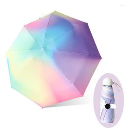 Umbrellas Mini Umbrella Women's UV Sunshade Colourful Gradient Light Portable Parasol 5-Folding Manual