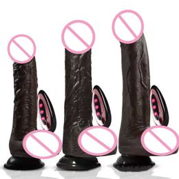 Black Large Fake Dildo Electric Telescopic Swinging Penis Masturbator Adult Soft Heating Vibrator G-point