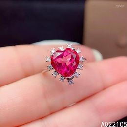 Cluster Rings KJJEAXCMY Fine Jewelry 925 Sterling Silver Inlaid Natural Pink Topaz Women Luxury Noble Heart Adjustable Big Gem Ring Support