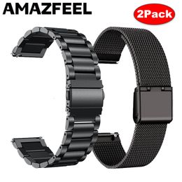Watch Bands Stainless Steel Strap for Amazfit StratosGTR 47mmGTR 2 3 ProGTS 2mini Leather Band Bracelet Mi Watch s1 ActiveGTS 2 3Bip S 230804