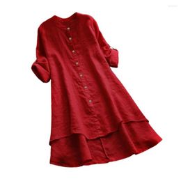 Women's Blouses Cotton Linen Dress For WomenSummer Casual Pullover Blouse Skirt Vestidos Fashion Female Clothing Short Sleeved Loose Long