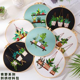 Chinese Style Products Diy Manual Embroidery Material Bag Green Luo Hanging Basket Flowers Embroidery Needlework Set