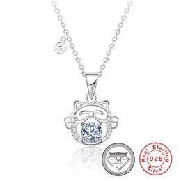 100% Real 925 Sterling Silver Lucky Cat Pendant Necklaces Prong Setting 0.5ct Moissanite Diamond Designer Jewelry Necklace Gift