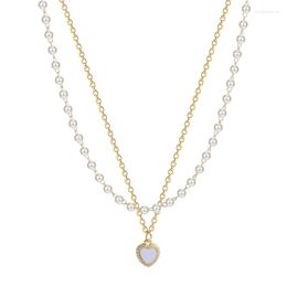 Pendant Necklaces Fashion Delicate Gold Plated Double Layer Pearl Love Heart Necklace Women Link Chain Shape