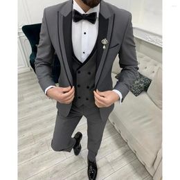 Men's Suits 2023 Wedding Men Grey Black Peaked Lapel Business Casual Formal Costume Homme Slim Fit 3 Pcs Set Jacket Vest Pants