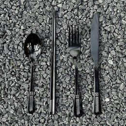 Dinnerware Sets NBHD Spoon Tableware Soup Chopsticks Thickened Home Outdoor Portable 304 Stainless Steel Black Steak Knife