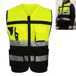 Professional Security Reflective Vest Pockets Design Reflective Vest High Visibility Safety Straps Outdoor Cycling Zip293V