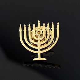 Pins Brooches Israel Judaism Menorah Buckle Brooch for Men Women Lapel Collar Pins Badge Hanukkah Holiday Gifts Faith Jewelry Wedding Party HKD230807