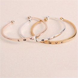 Cuff Fashion Texture Female Minimalist Love Letter Bangles Bracelets For Women Gold Sier Rose 3 Colours Valentines Day Drop Delivery Je Dhgwe