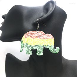 Hoop Earrings ! Printing Lovely Elephant Wooden Can Mixed 6 Colours