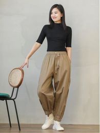 Women's Pants Spring Summer Vintage Harajuku Cargo Women Fashion Streetwear Lace Up Elastic Waist Solid Colour Casual Sweatpants