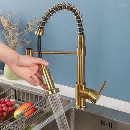 Kitchen Faucets ULA Brass Faucet Mixer Pull Out Spout 360 Degree Rotate And Cold Water Black Sink