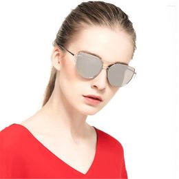 Sunglasses XaYbZc 2023 Brand Designer Cat Eye Women Vintage Metal Reflective Glasses For Mirror Retro Gafas