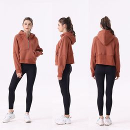 Lulu Womens Autumn Hoodies Sweatshirt Yoga Suit Jacket Ladies Sport Half Zipper thick Loose Short Style With Fleece Sweatshirts Women lululemens