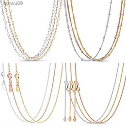 Original Rose Gold Anchor Joined Heart Beaded Chain Link Curb Sliding Necklace For Fashion 925 Sterling Silver Charm DIY Jewelry L230704