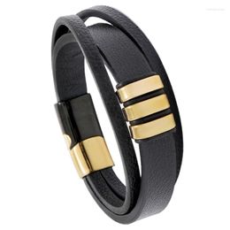 Bangle Men Leather Stainless Steel Bracelet Charms Punk Magnetic Clasp Holiday Father Valentine's Day Gift