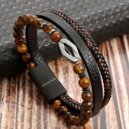 Bangle Leather Bracelet Men Alloy Magnet Buckle Multilayer Retro Simple For Vintage Jewelry