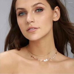 Choker Two Layers Sexy Crystal Setting Chain Necklace Gold Colour Silver Plated Coin For Women Gift