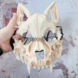 Party Masks Party Skull Mask Long Teeth Demon Skeleton Half Face Mask Wolf Dragon Tiger Houjuu Nue Mask Cosplay Halloween Costume Props J230807