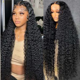 Human Hair Capless Wigs 250 Density Water Wave HD Transparent Lace Glueless Wig 13x4 Deep Wave Frontal Wig Wowear Curly Human Hair Wigs For Black Women x0802