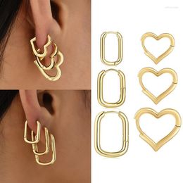Hoop Earrings Fashion Smooth Gold Color Love Heart Geometric Square Simple Cute Circle Piercing Earring Buckle Jewelry