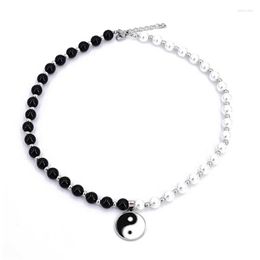 Chains Pearl Obsidian Yin And Yang Pendant Collarbone Chain Men Women Taiji Black White Necklace Couple Good Friend Jewelry